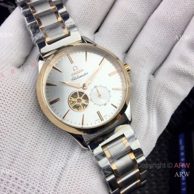 Copy Omega Globemaster Watches Two Tone Rose Gold Silver Dial 40mm